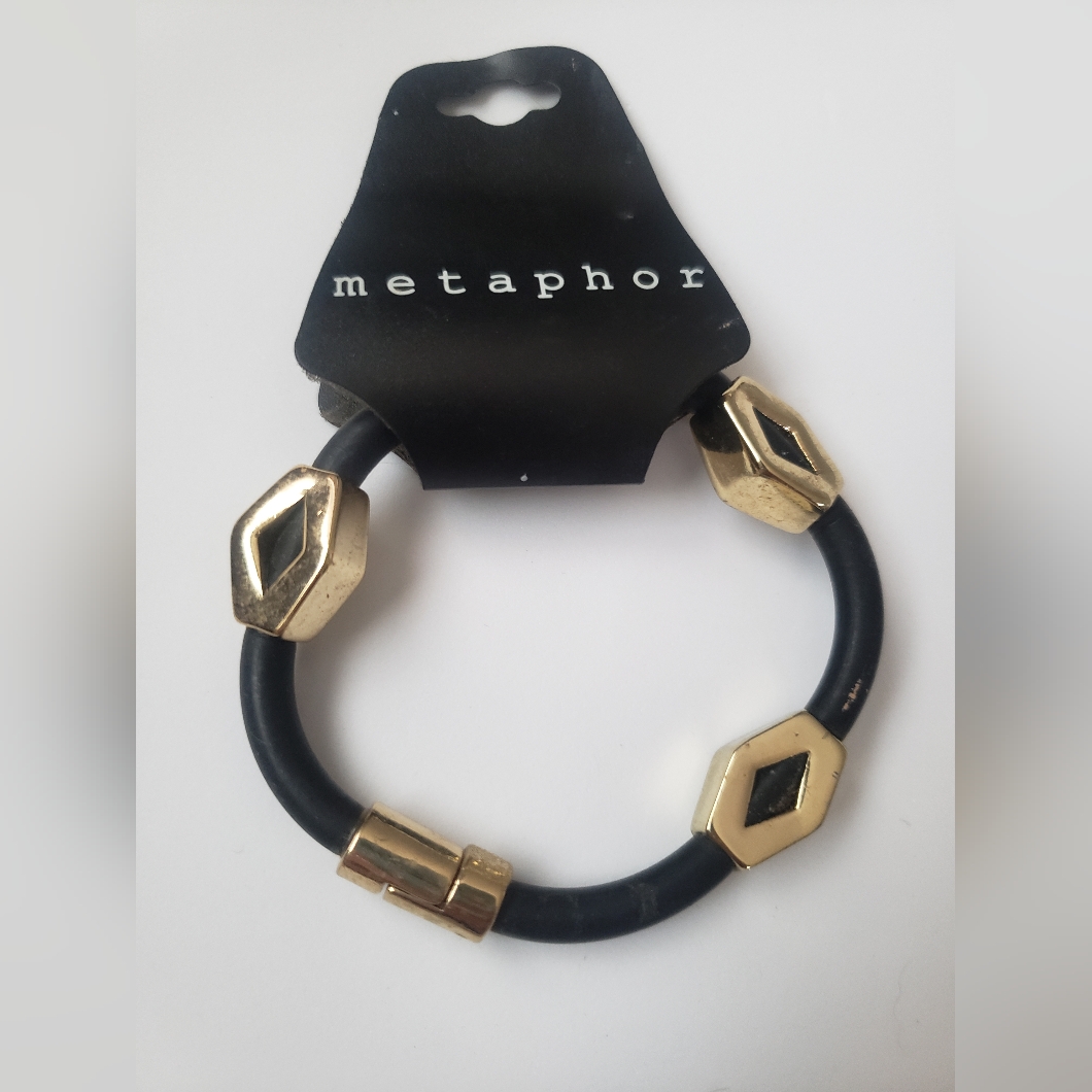 New Metaphor Black Silicone Gold Tone Magnetic Closure Bracelet